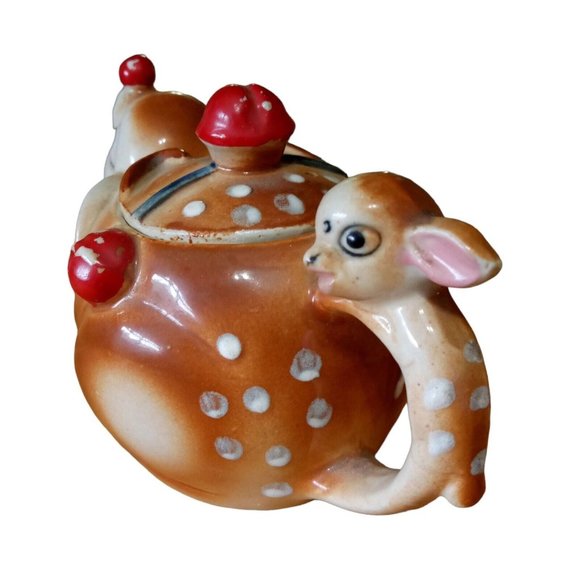 Vintage Ceramic Deer Tea Set Teapot Creamer Sugar Japan Bambi - Picture 3 of 15